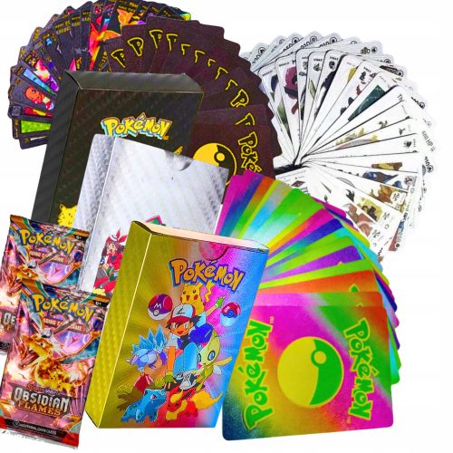  POKEMON-KARTEN 3in1 165 Stück RAINBOW BLACK SILVER + 2× Pokemon-Karten OBSIDIAN FLAMES 1 Beutel mit 10 Karten