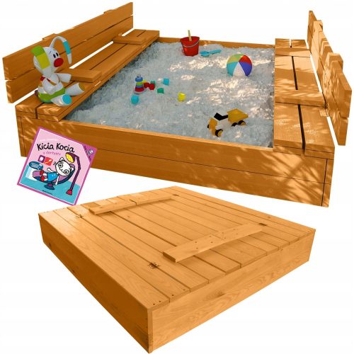 GESCHLOSSENER SANDKASTEN MIT BANK 120 x 120 aus Holz