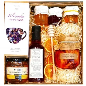  KORB-GESCHENKSET GESCHENKTEE HONIGMARMELADE ZITRONEN SIRUP