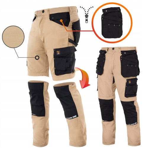 ARBEITSHOSE 2 IN 1 ZEUS KHAKI RIP STOP CARGOHOSE 46