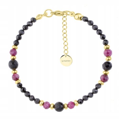  Vergoldetes Armband mit schwarzen Turmalinen und rosa Rubinen