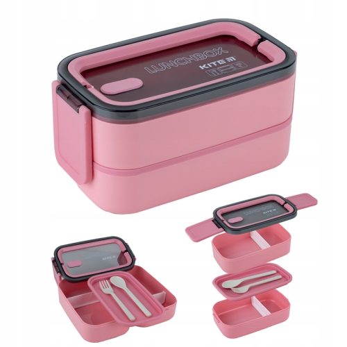  LUNCHBOX LUNCHBOX-EINSÄTZE 2 FÄCHER MIT BESTECK 1400 ml ROSA KITE