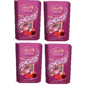   LINDT Lindor Himbeere & Sahne Cornet Pralinen, 4x 200g Packung