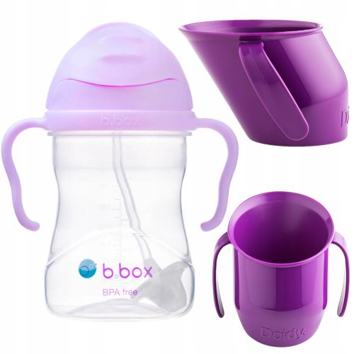  B.box Gelato-Flasche mit Strohhalm lila BB00518 + Doidy-Becher zum Trinkenlernen 200 ml lila