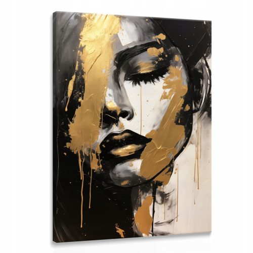  Bild für Wohnzimmer GOLD Porträt Frauengesicht Glamour-Stil Abstraktion 80x120