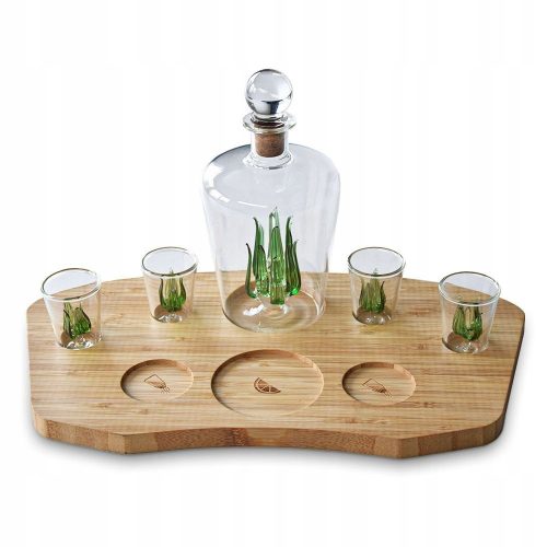  TEQUILA-GESCHENKSET, KARAFFE, GLÄSER, HOLZ