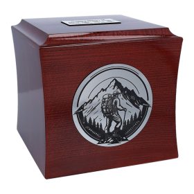   Holzurne für Asche, Bergmotiv, personalisierte Bestattungsurne