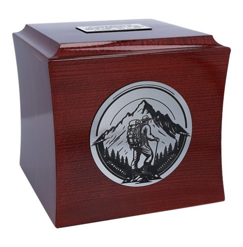 Holzurne für Asche, Bergmotiv, personalisierte Bestattungsurne