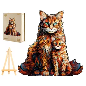    GROSSES HOLZPUZZLE 220 TEILE MAINE COON FAMILIE IN EINER HOLZKISTE
