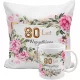  Ein Set aus Tasse, Kissen, 80 Jahre Geburtstag, Geburtstagskind, Geburtstagskind als Geschenk