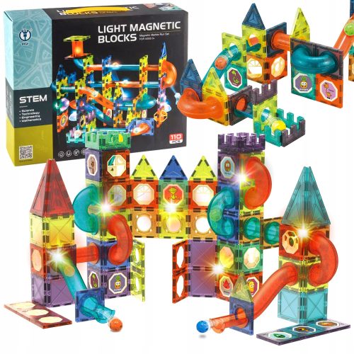  MAGNETISCHE BAUSTEINE LEUCHTENDE KUGELBAHN FÜR BÄLLE 110 EL
