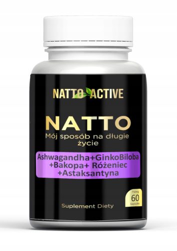 Natto Active Kapseln mit Ashwagandha, Ginko Biloba, Bakopa, Różeniec und Astaksantyna