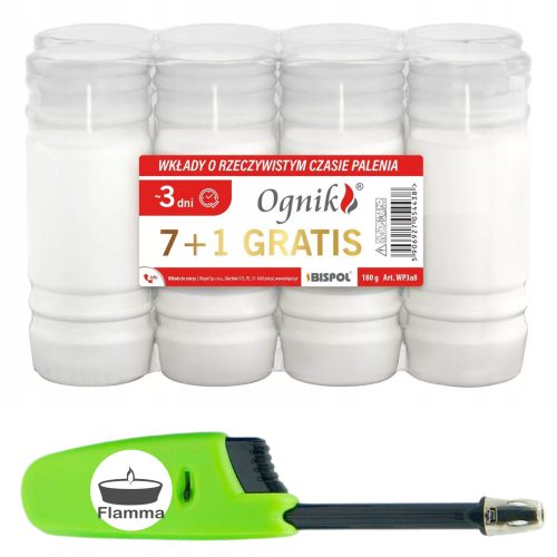 BISPOL Paraffin-Nachfüllung für Kerzen WP3 72h, 8 Stück + ausziehbarer Kerzenanzünder gratis!