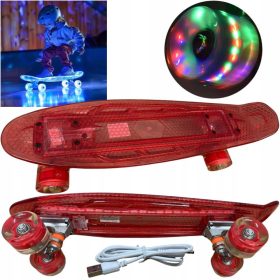   Fiszka Skateboard, LEUCHTENDE LED-Räder, Fishboard für Kinder, ROSA