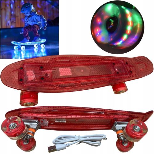  Fiszka Skateboard, LEUCHTENDE LED-Räder, Fishboard für Kinder, ROSA