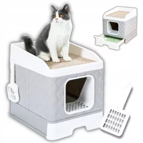    Geschlossene Katzentoilette, groß für Streu, abgedeckte Schaufel, Schublade 47 x 37 x 48