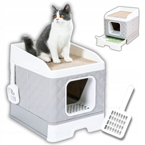  Geschlossene Katzentoilette, groß für Streu, abgedeckte Schaufel, Schublade 47 x 37 x 48
