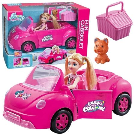  PUPPE MIT AUTO SET NETTER WELPE ROSA PICKNICKKORB