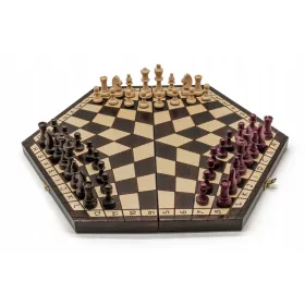    Schachspiel für drei Spieler, groß, braun/Schachspiel für drei, großes Żurek-Schach