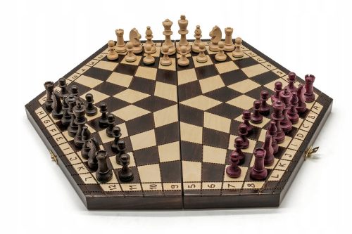  Schachspiel für drei Spieler, groß, braun/Schachspiel für drei, großes Żurek-Schach