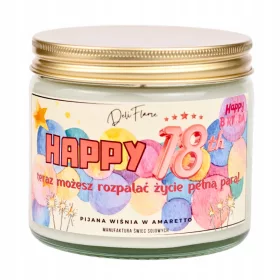    Duftende Sojakerze Kerze zum 18. GEBURTSTAG als GESCHENK 250 ml zum achtzehnten Geburtstag
