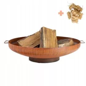    Gartenfeuerstelle mit Griffen Cortenstahl Tiefe Feuerschale 70 cm Grill