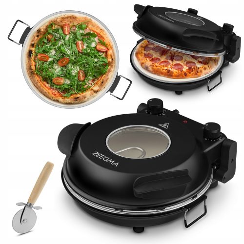 Pizzaofen 400°C 1200W 30cm Thermostat Timer Zeegma Fenster GRATIS MESSER + Pizzamesser ZE-PIZZA CHEF SCHWARZ