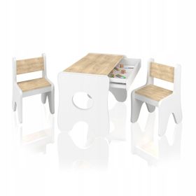  Ein Tisch und zwei Stühle mit einer Schublade