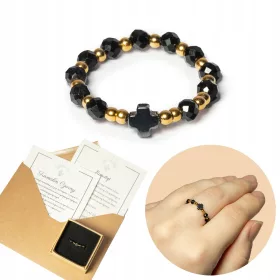  TURMALIN-HÄMATIT-ROSENKRANZRING - Kreuz - Größe L