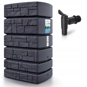    Prosperplast Tower Stone Regenwassertank 130 x 77,5 cm 500 L Anthrazit + Prosperplast Wasserhahn Kunststoff 3/4