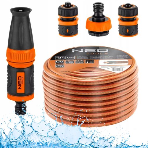  Gartenschlauch Neo Tools 15-802 1/2'' 50 m + Satz 1/2'' Schlauchanschlüsse + Sprinkler NEO 15-710