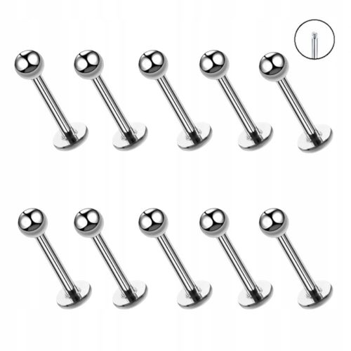  10 Stück Stahlohrringe, silbernes Labret mit Kugel. Gw. extern 1,2/8/3