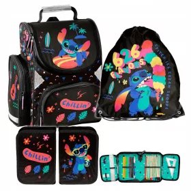    PASO STITCH SCHULSET, SCHULSACK, Federmäppchen, KLASSE 1 2 3, SCHWARZ