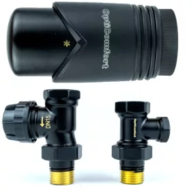    THERMOSTAT-SET GERADE SCHWARZ 1/2 HEIZKÖRPERVENTIL-THERMOSTATKOPF