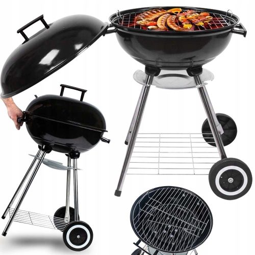  Garten-Holzkohlegrill, geschlossen, mit Deckel, rund, tragbarer Grill auf Rädern
