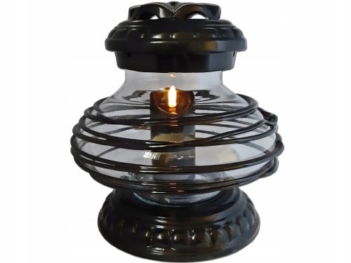  KERZENKERZENLAMPE FÜR GRAB KERAMIK UFO SCHWARZES GEFLOCHTENES + SCHWARZE LED-KERZE