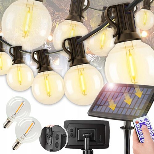  SOLAR GARTEN GARLAND LICHTERKETTE 32 LED GROSSE GLÜHBIRNEN + 10M FERNBEDIENUNG