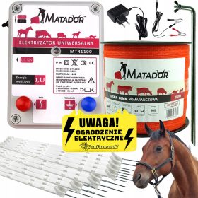   ELEKTROZAUN FÜR RINDER, PFERDE, Stromgenerator, Klebeband + STÖCKE