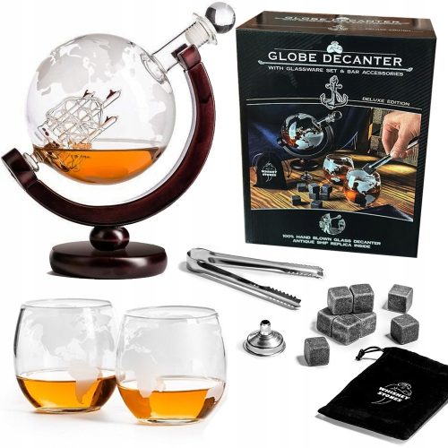  WHISKY-SET GLOBUS-KARAFFE, Geschenk zum 18.-99. Geburtstag für den Vater eines Mannes
