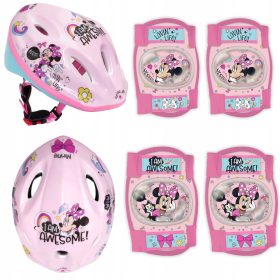    FAHRRADHELM für Kinder MINNIE Maus 52-56 cm + FAHRRADSCHUTZ KNIE ELLENBOGEN ROSA MINNIE