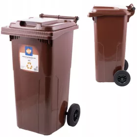   BRAUNER MÜLLBEHÄLTER 120L ZUR ABFALLTRENNUNG. BIO-MÜLLBEHÄLTER