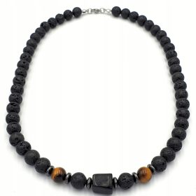    LaReine Herrenhalskette Turmalin, Vulkanlava, Tigerauge, 55 cm