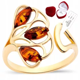 Baltischer Bernstein 925 Goldring, verstellbar