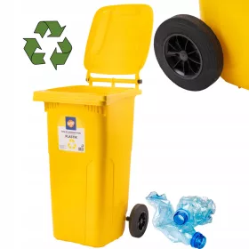   GELBER MÜLLBEHÄLTER 120L ZUR ABFALLTRENNUNG IN KUNSTSTOFF-METALLBEHÄLTER