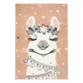  140x190 cm TEPPICH FÜR MÄDCHEN LAMA CREME ROSA