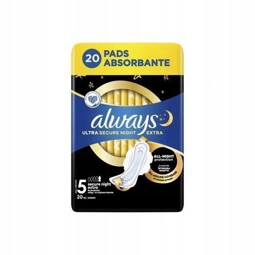  Always Ultra Secure Night Extra (Größe 5) Damenbinden mit Flügeln, 20 Stück