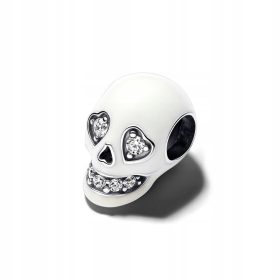    925 Silber Charms Anhänger Halloween TOTENKOPF MIT ZIRKONIA für Armband