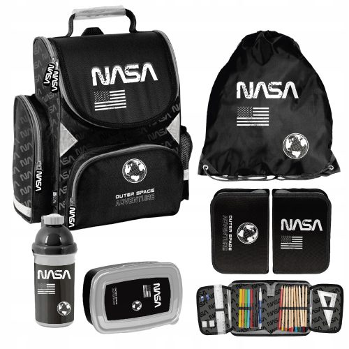  PASO NASA SCHULSET, SCHULSACK, Federmäppchen, Wasserflasche, SCHWARZ