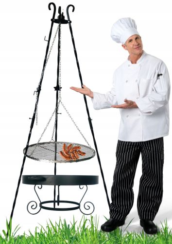  Gartengrill, geschmiedeter Dreibeinkamin, verstellbar, Edelstahlrost + Zunge