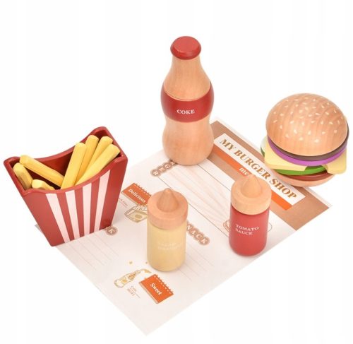  Holzset Fast Food Hamburger Pommes Frites Getränke Lebensmittel